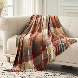 Plaid Chenille Throw Blanket for Couch, Super Soft Cozy Decorative Fall Throw Bl